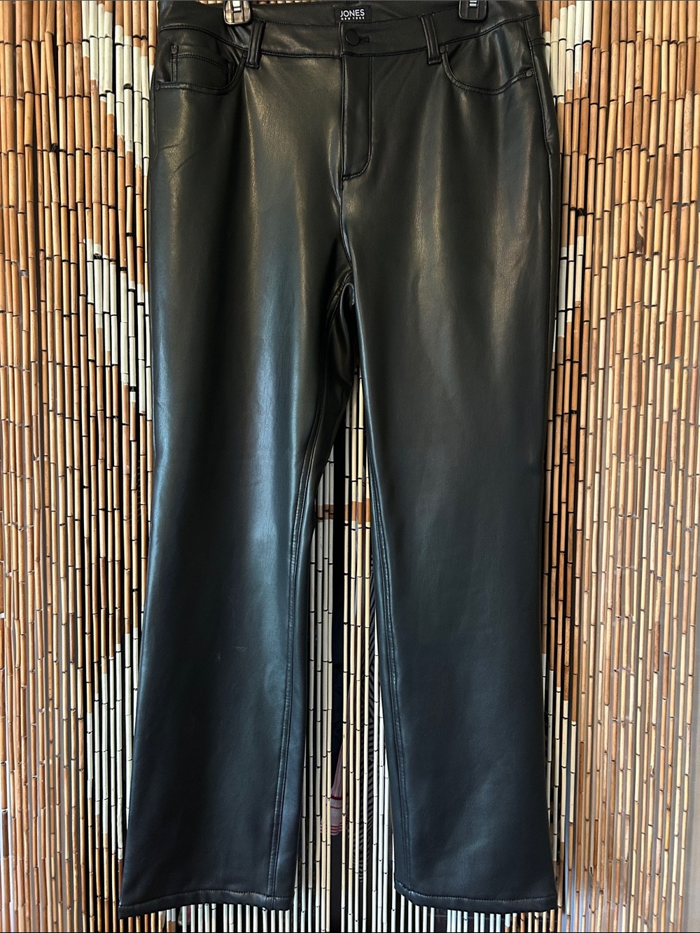 Jones New York Black Faux Leather Straight-Leg Pants